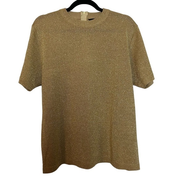 Vintage Rochelle Gold Metallic Short Sleeve Back Zip Top - Picture 1 of 9